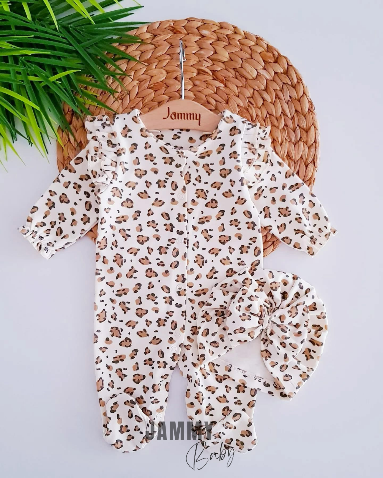 Leopar Tulum Takımı ve Bonnet Şapka-KREM