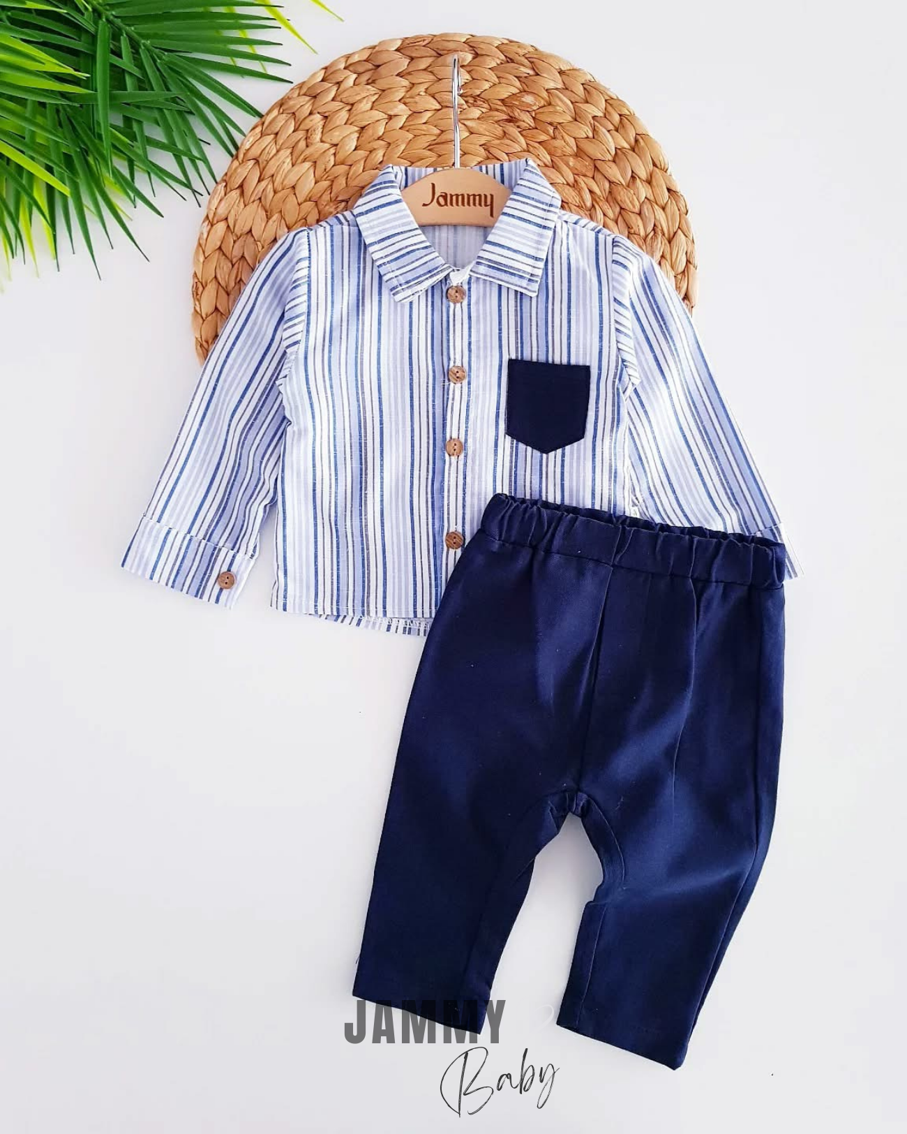 Chester gestreept overhemd 2-delig set-BLAUW