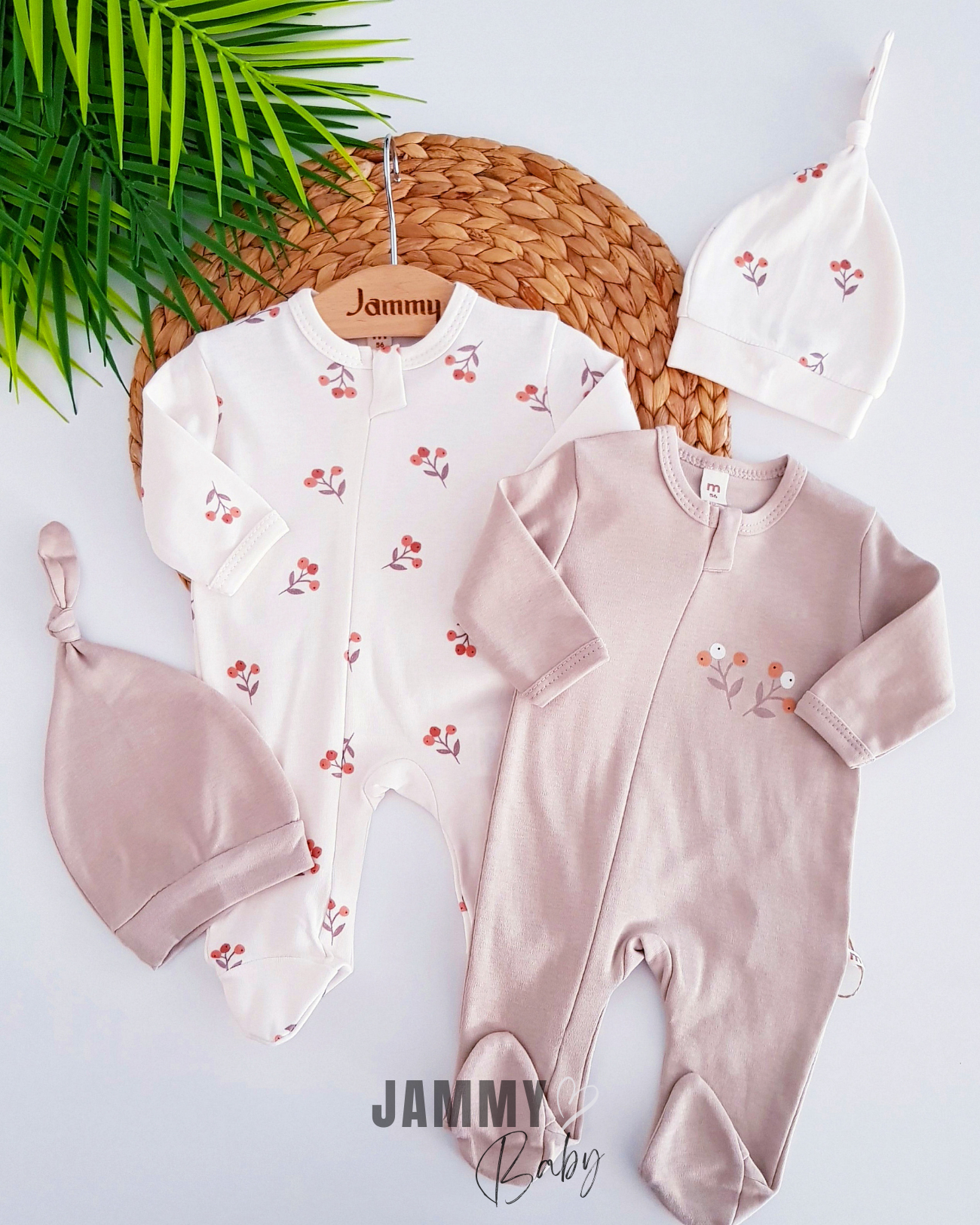 Çiçek Baskılı Fermuarlı 2 Parçalı Tulum Takımı-BEIGE
