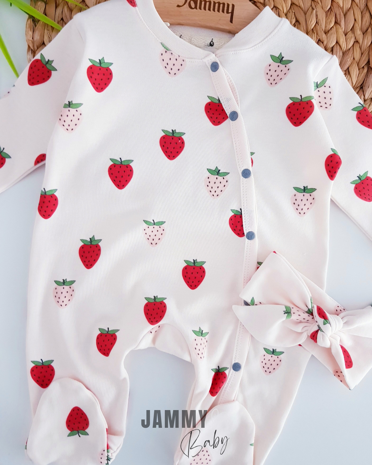 Çilek Temalı Bandana Tulum Takımı-KREM