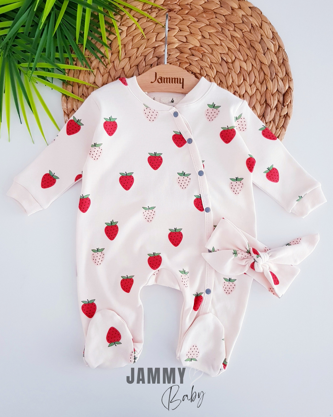 Çilek Temalı Bandana Tulum Takımı-KREM