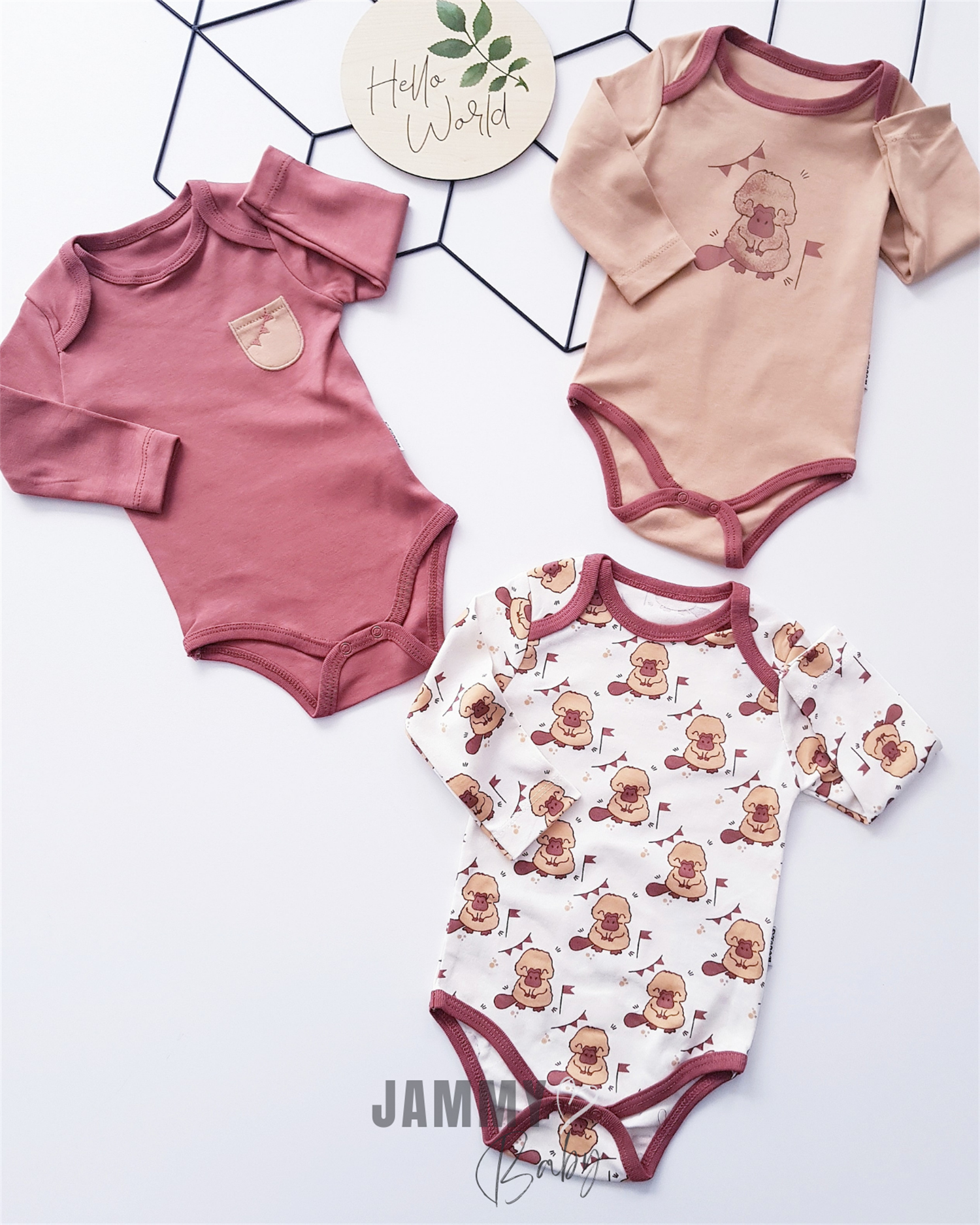 3-delige bodyset met kuikenthema, BRUIN