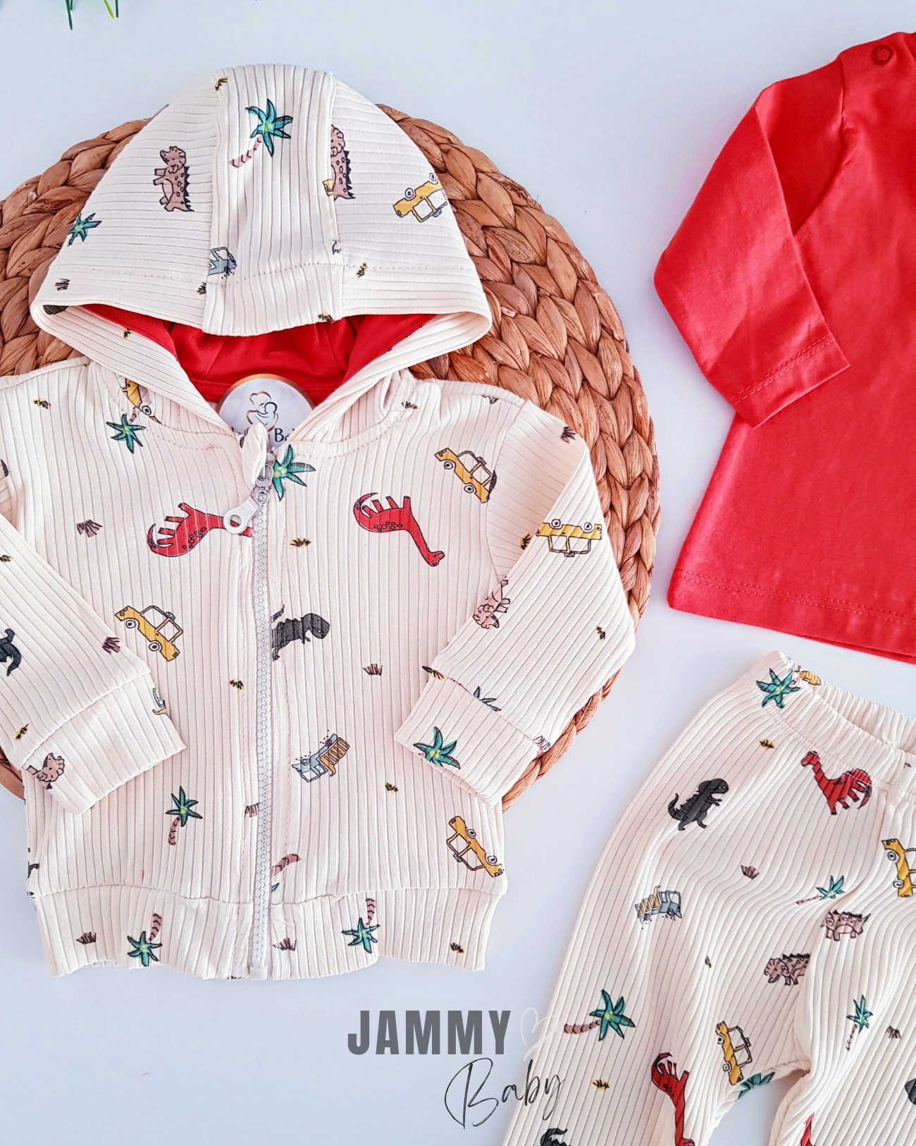 Dinosaurus Camisole Cardigan 3-delige set - TEGEL ROOD