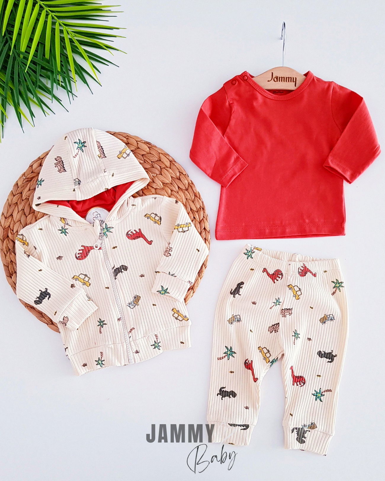 Dinosaurus Camisole Cardigan 3-delige set - TEGEL ROOD