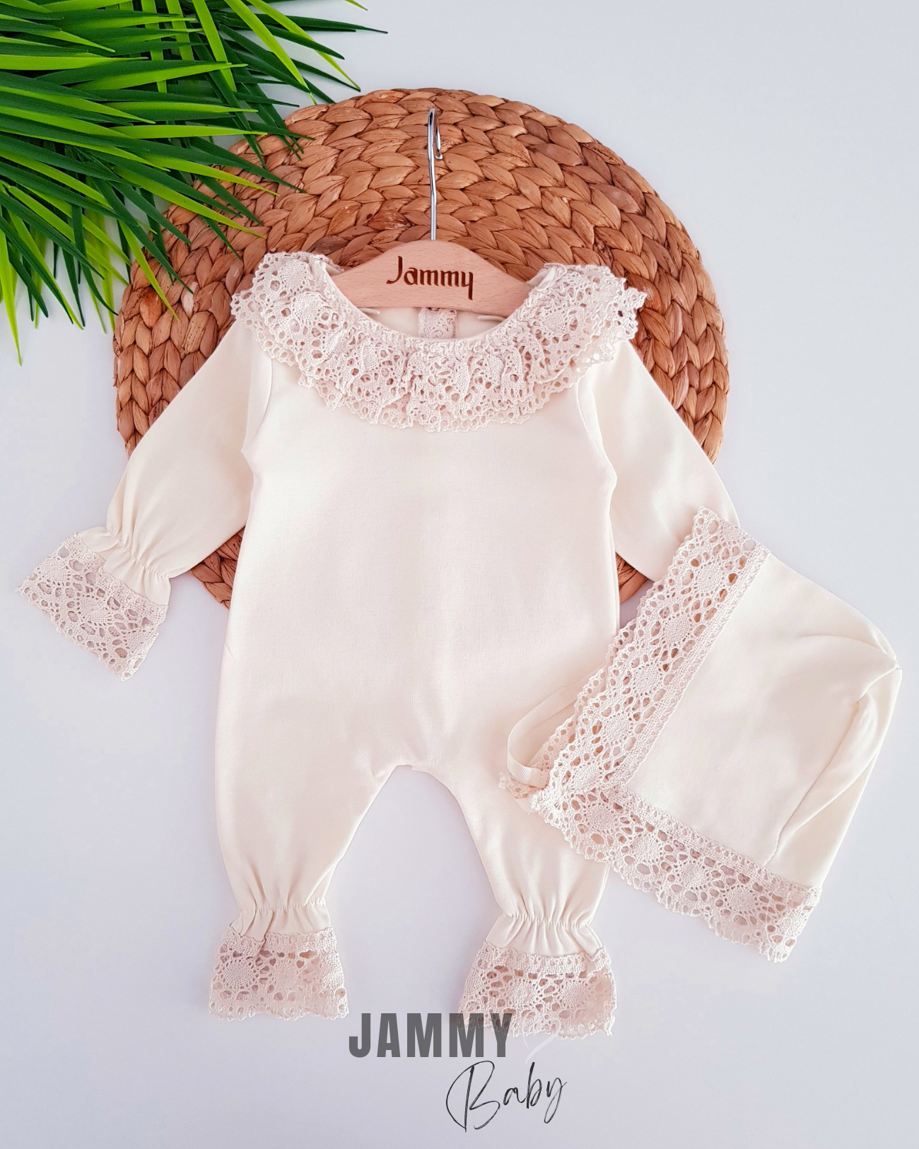Elisa Lace Laura Şapka Tulum Takımı-NATURAL
