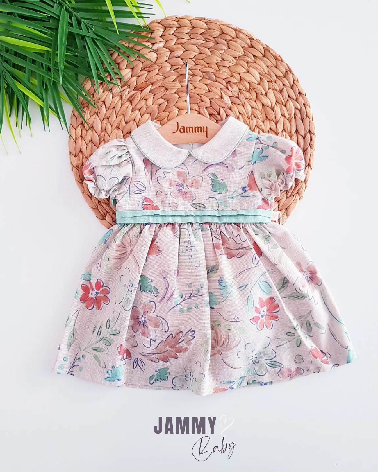 Estella Floral Printed Short Sleeve Dress-BEIGE