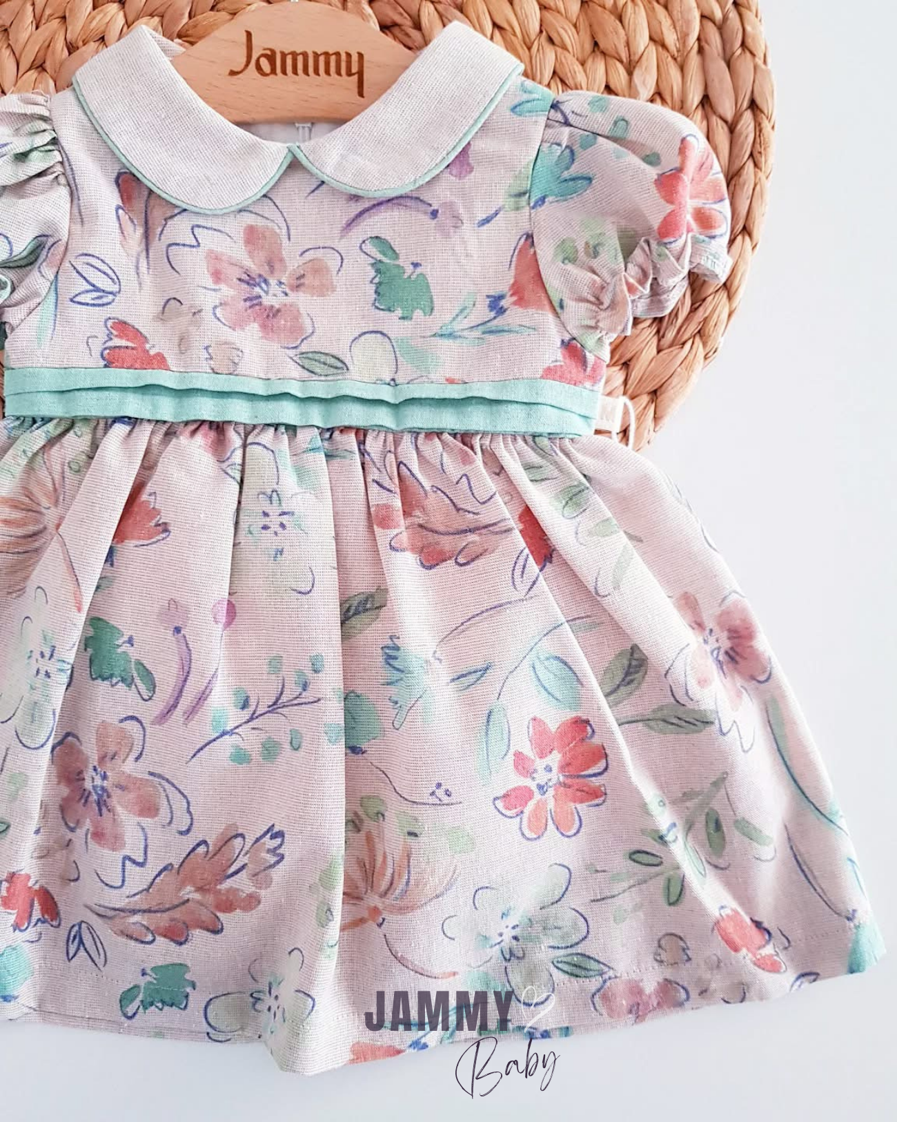 Estella Floral Printed Short Sleeve Dress-BEIGE