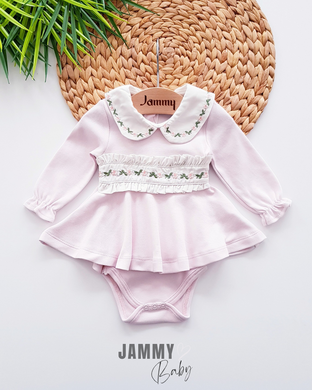 Flowers Garden Bodysuit Elbise-PUDRA PEMBE