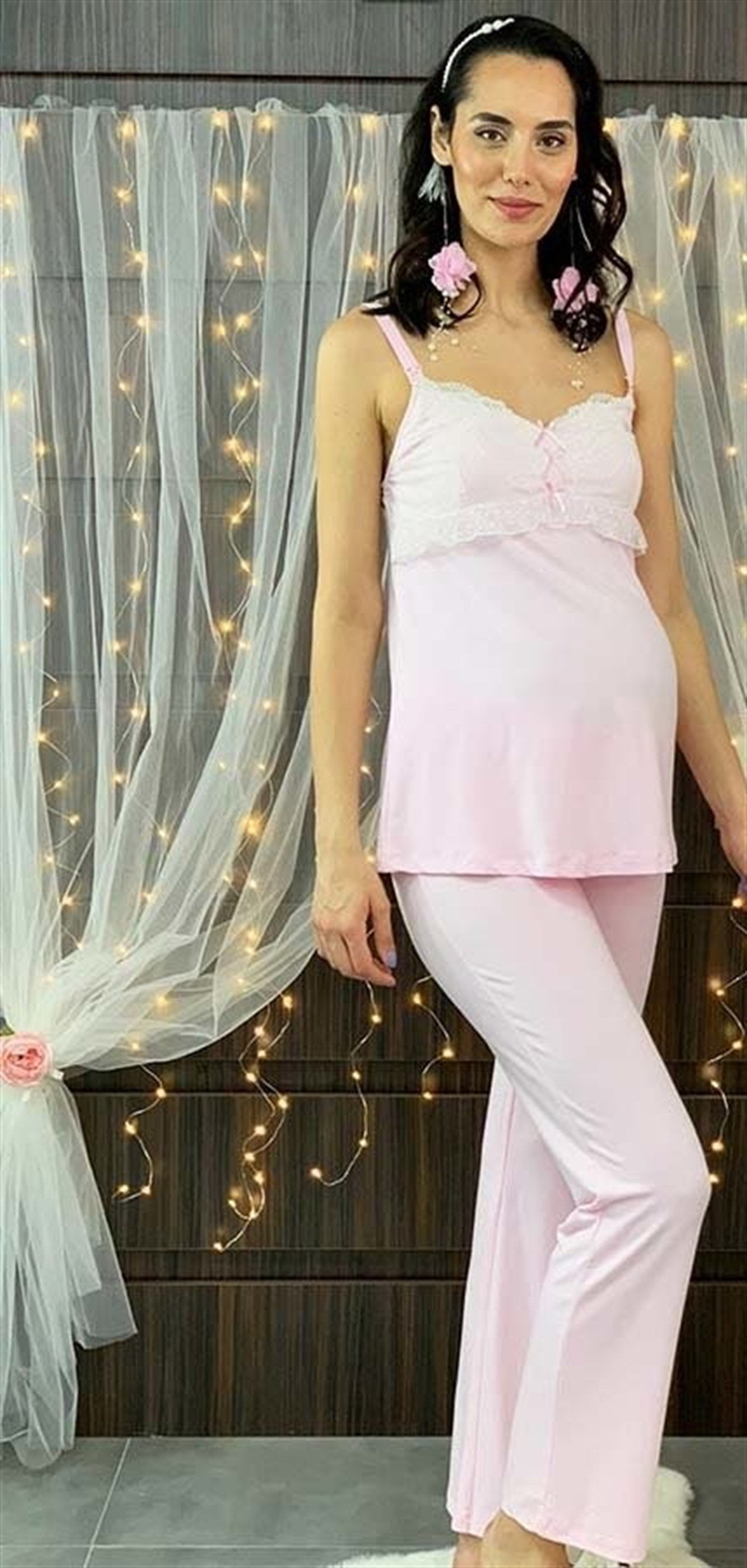 Pyjamaset van Frans kant - ROZE