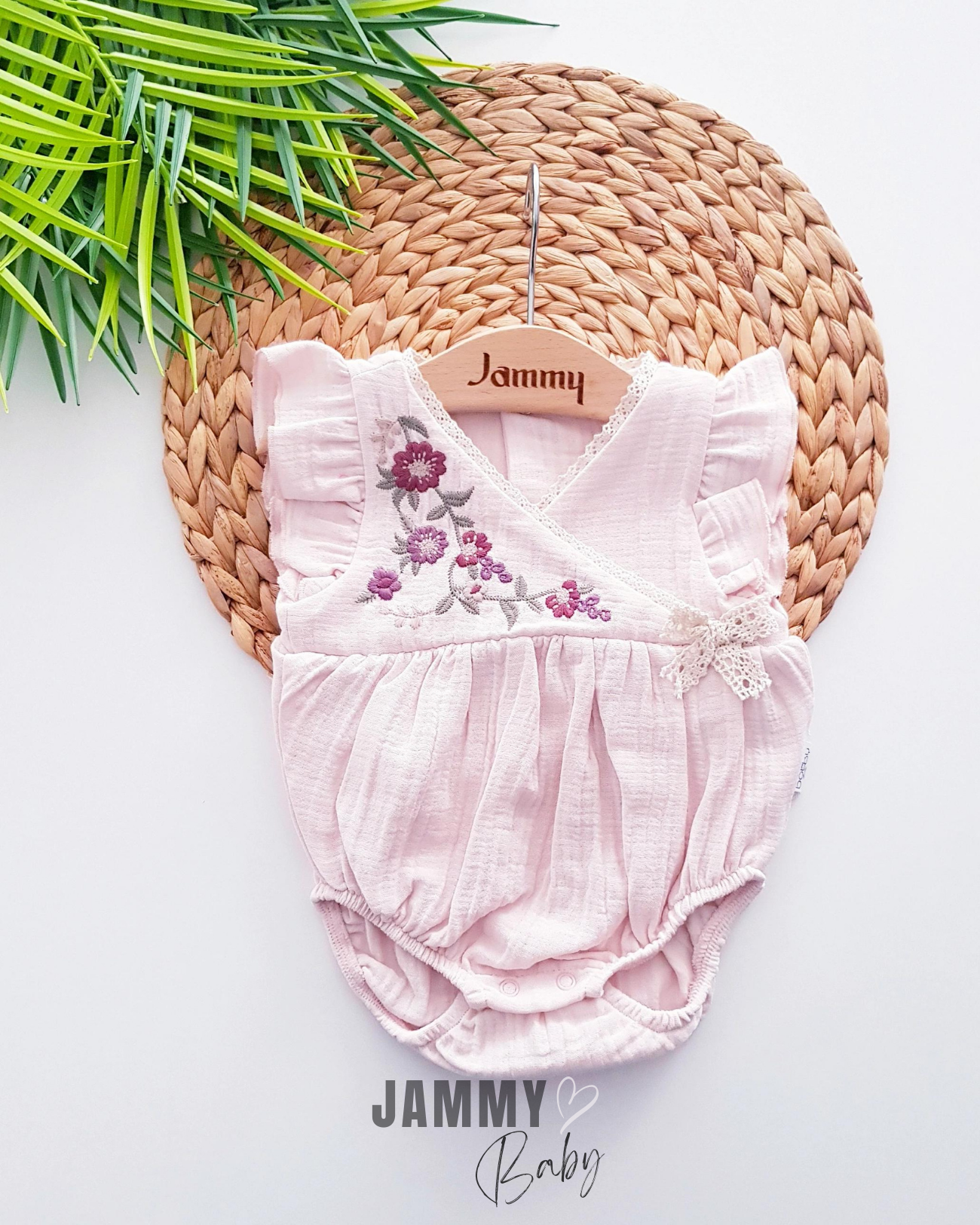 Freya Çiçek Nakışlı Çift Sıra Yakalı Tulum-TOZ PEMBE