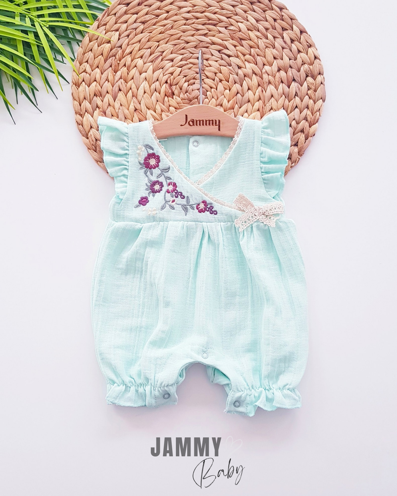 Freya Flower Embroidery Double-breasted Collar Jumpsuit-MINT