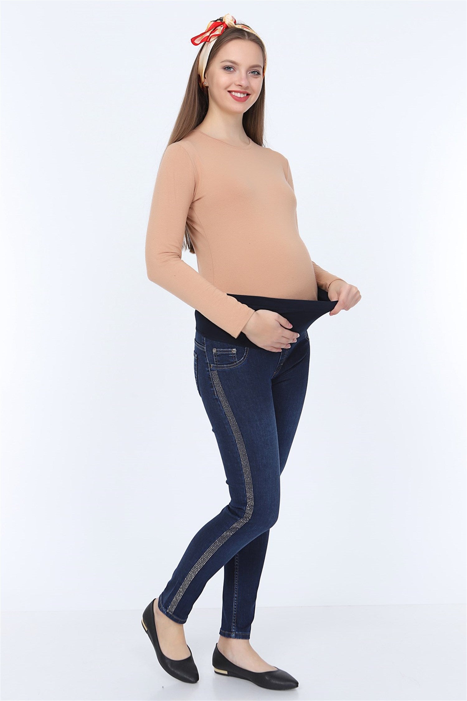 Zwangerschapsbroek met steendetails - DONKERBLAUW