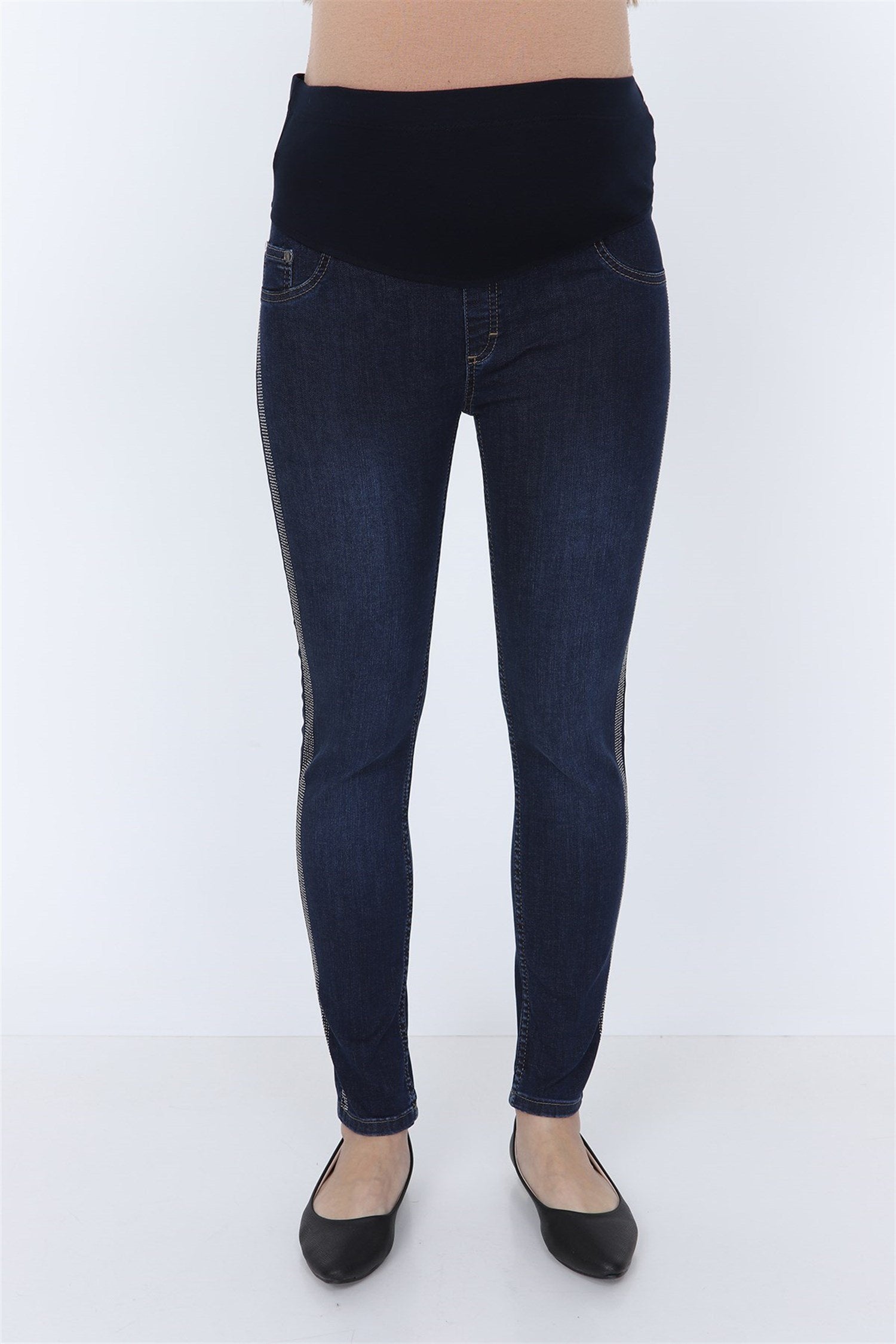 Zwangerschapsbroek met steendetails - DONKERBLAUW
