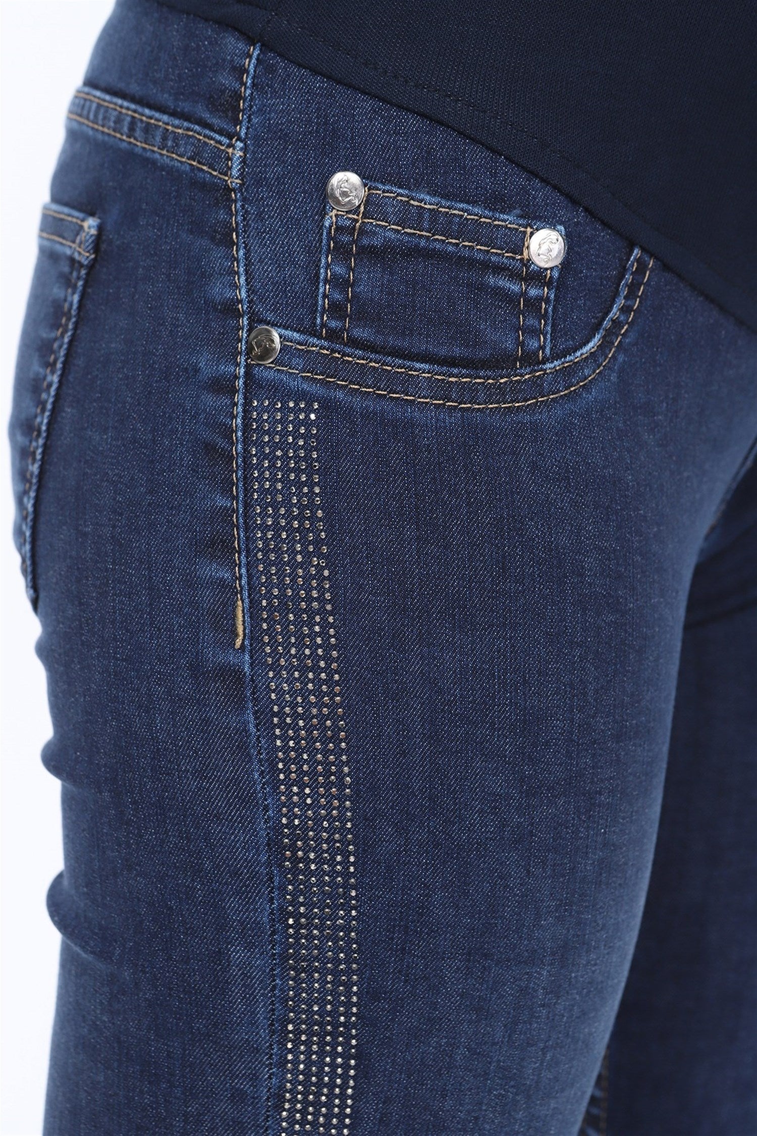Zwangerschapsbroek met steendetails - DONKERBLAUW
