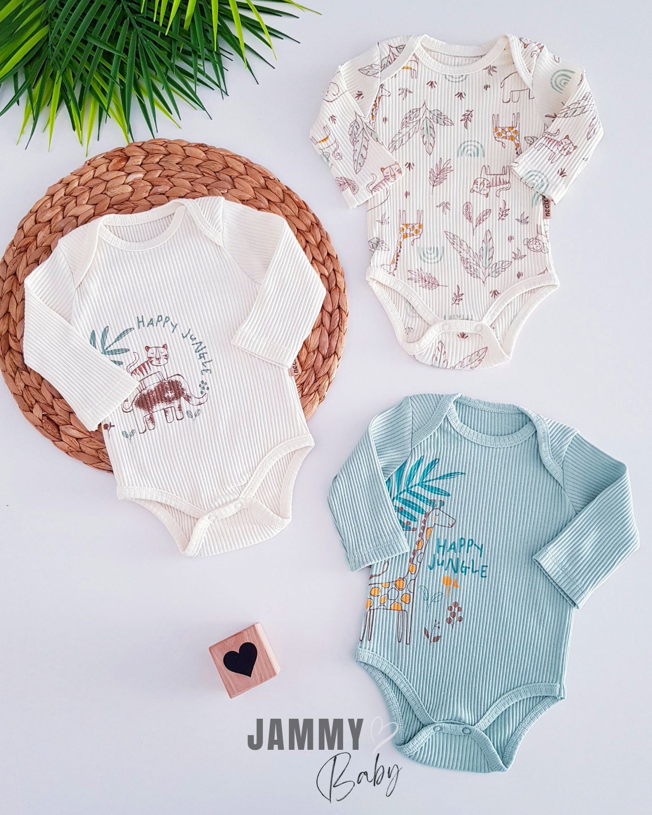 Happy Jungle Camisole 3-delige Bodyset-CRÈME