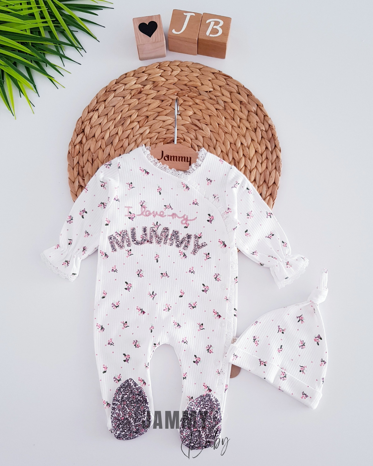 I Love My Mummy Jumpsuit with Hat Set - WHITE