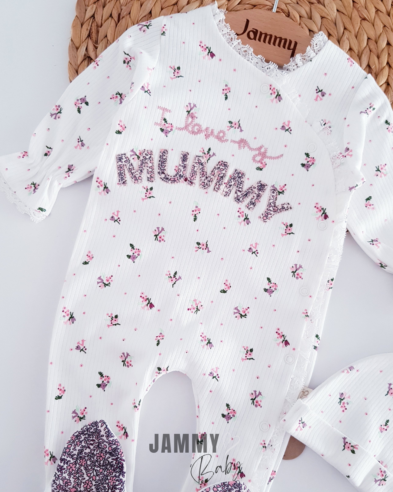 I Love My Mummy Jumpsuit with Hat Set - WHITE