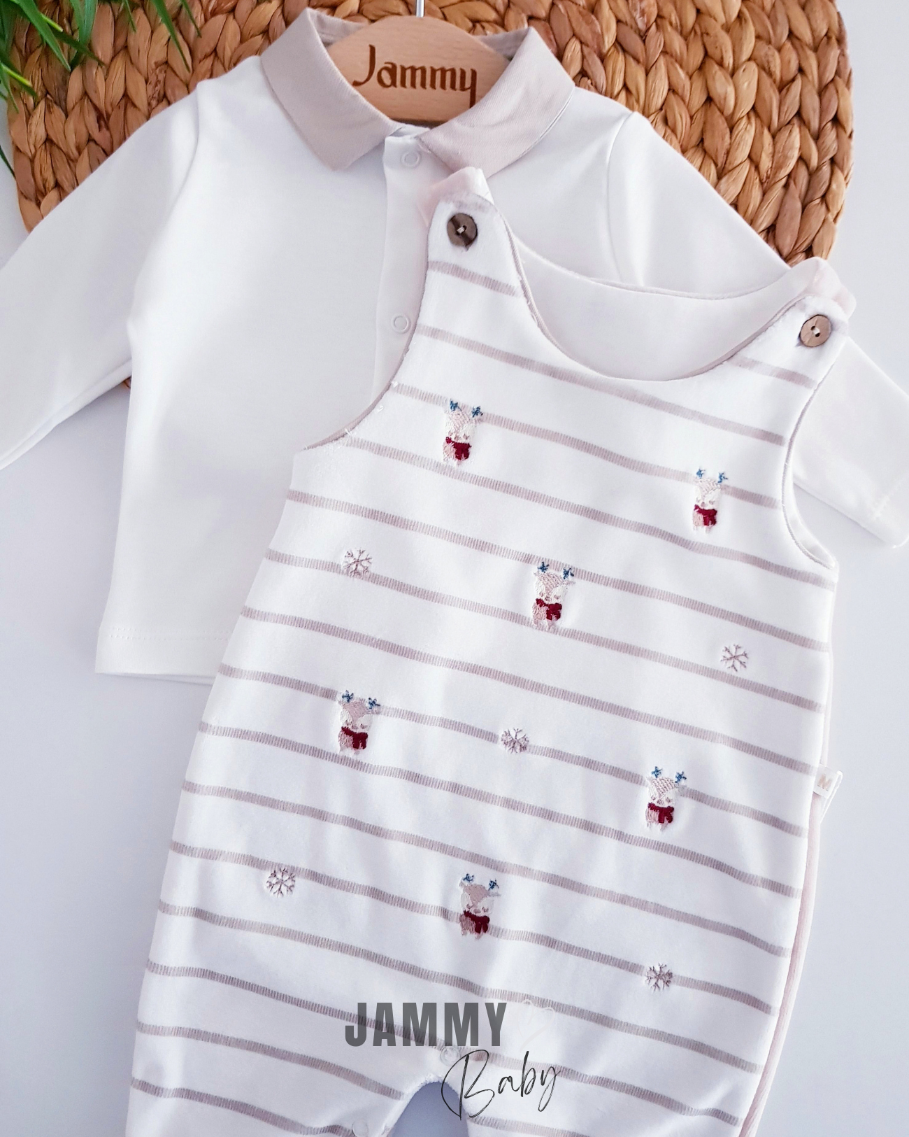 Overall en bodyset met fluwelen hertenmotief - BEIGE