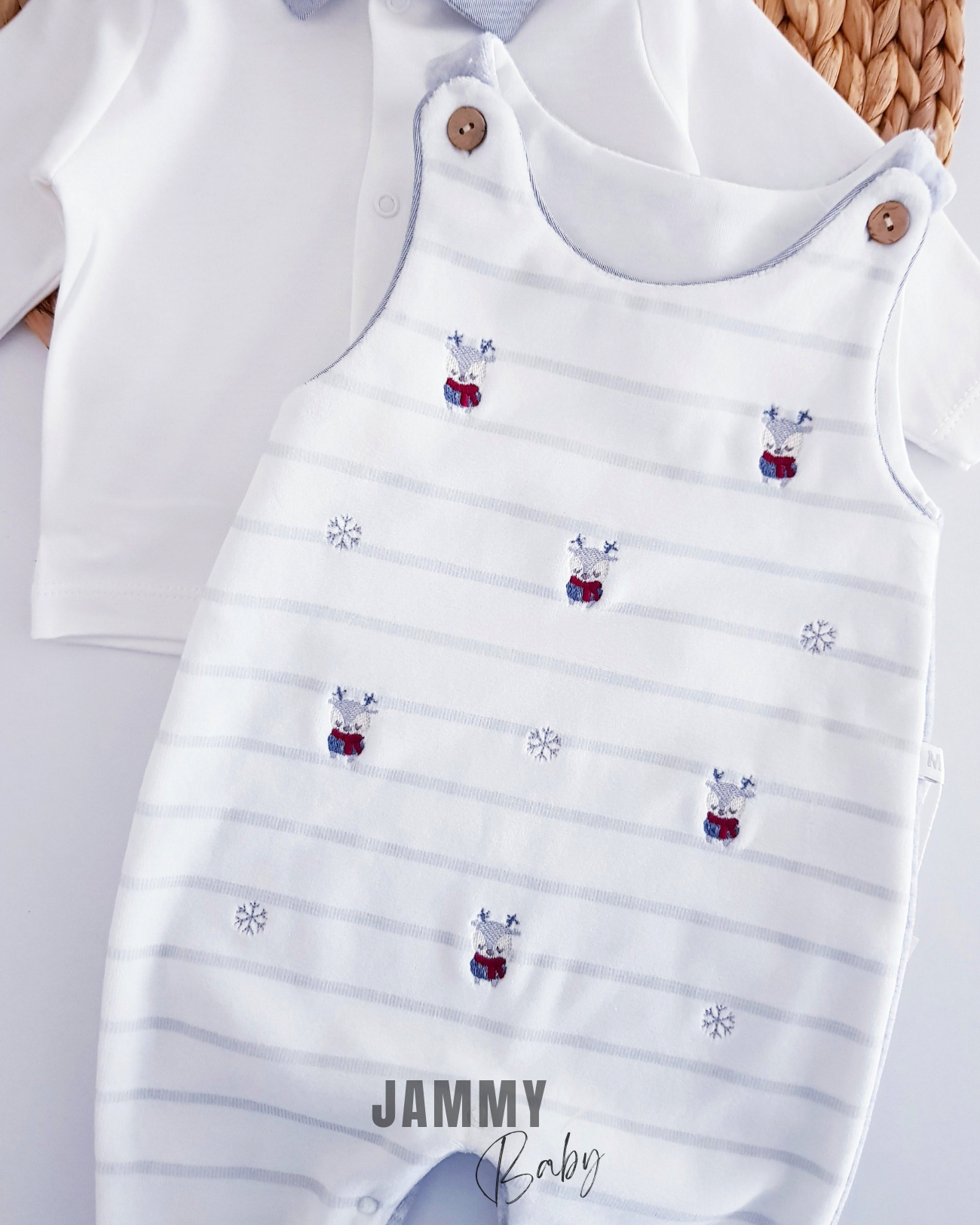 Overall en bodyset met fluwelen hertenmotief - GRIJS