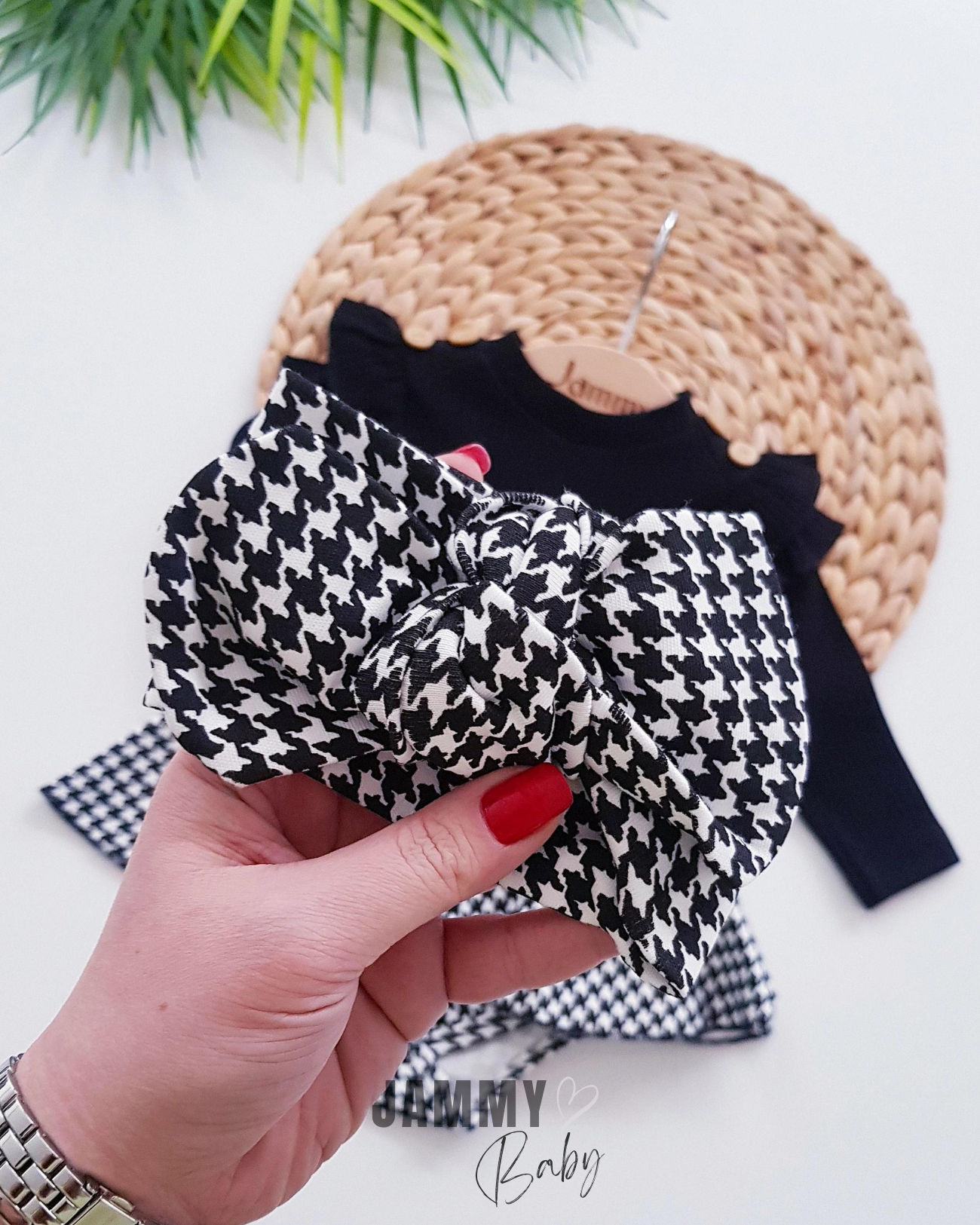 Houndstooth Desenli Omuz Fırfırlı Bandana Bodysuit Elbise Takımı-SİYAH