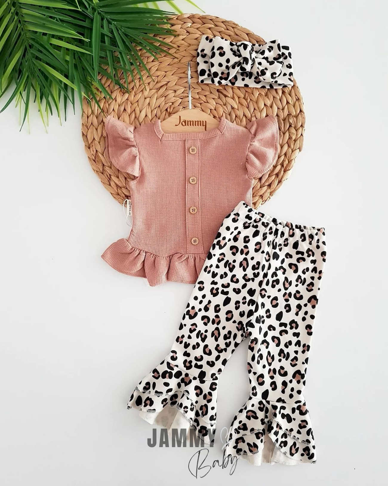 Leogirl Waffle Korte Mouw Bodysuit / Spaanse Broek Set-MILK COFFEE
