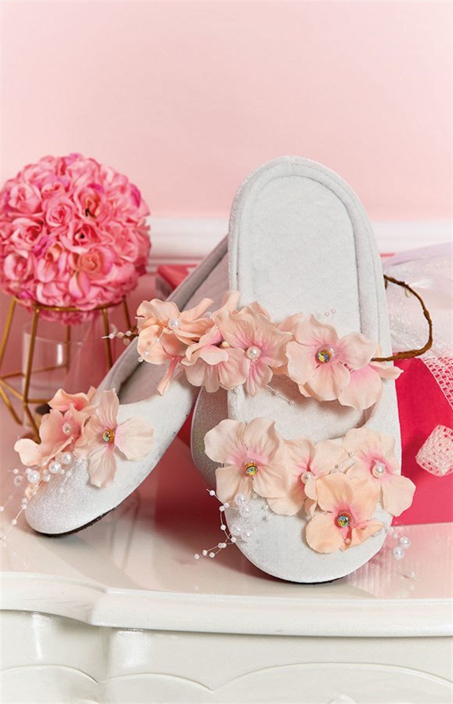 Zwangerschapskroon en pantoffelsset - ROZE