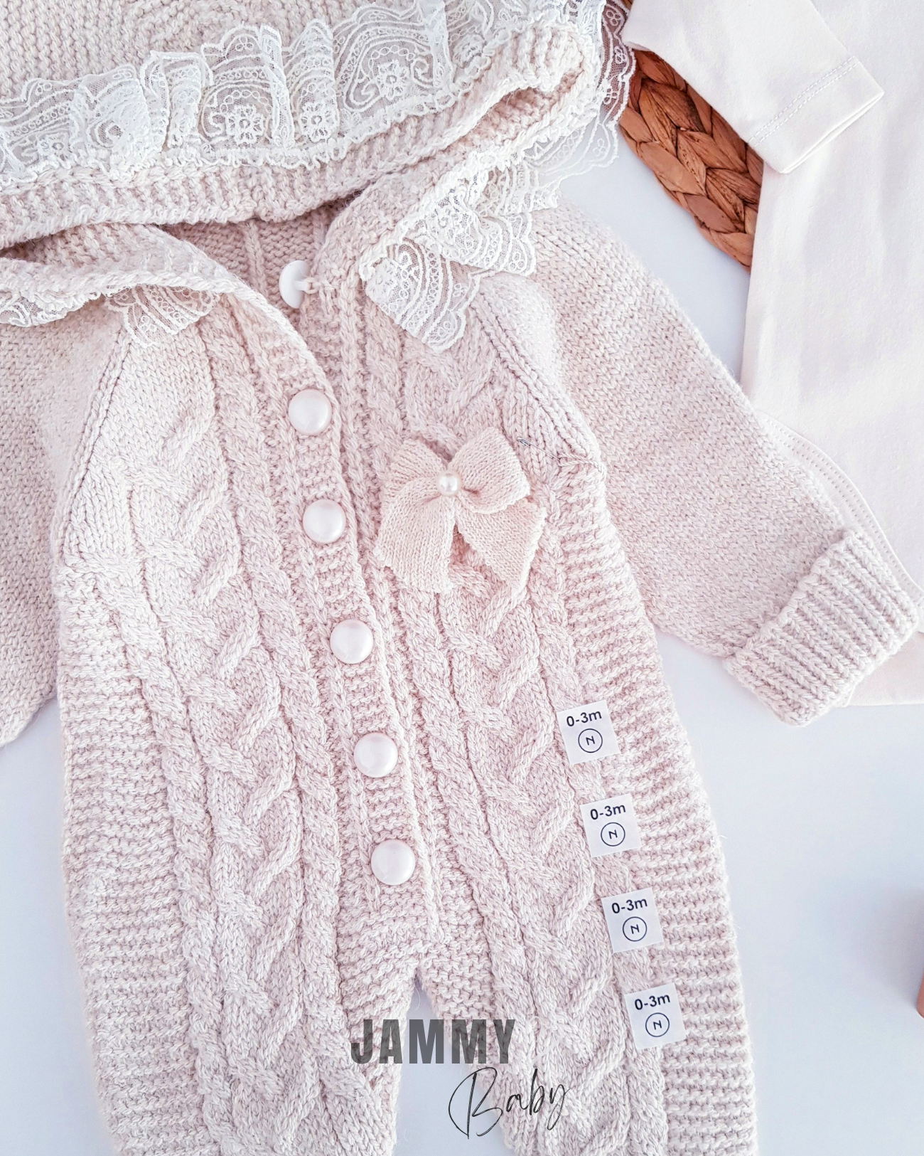 Lüks Koleksiyon Dantel Örme Yün Kozmonot ve Body Takımı-BEIGE