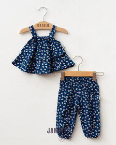 Margarita Floral Hangende Viscose Set van 2 - MARINEBLAUW