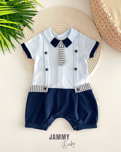 Michael Tied korte mouwen Barbatos jumpsuit-BLAUW
