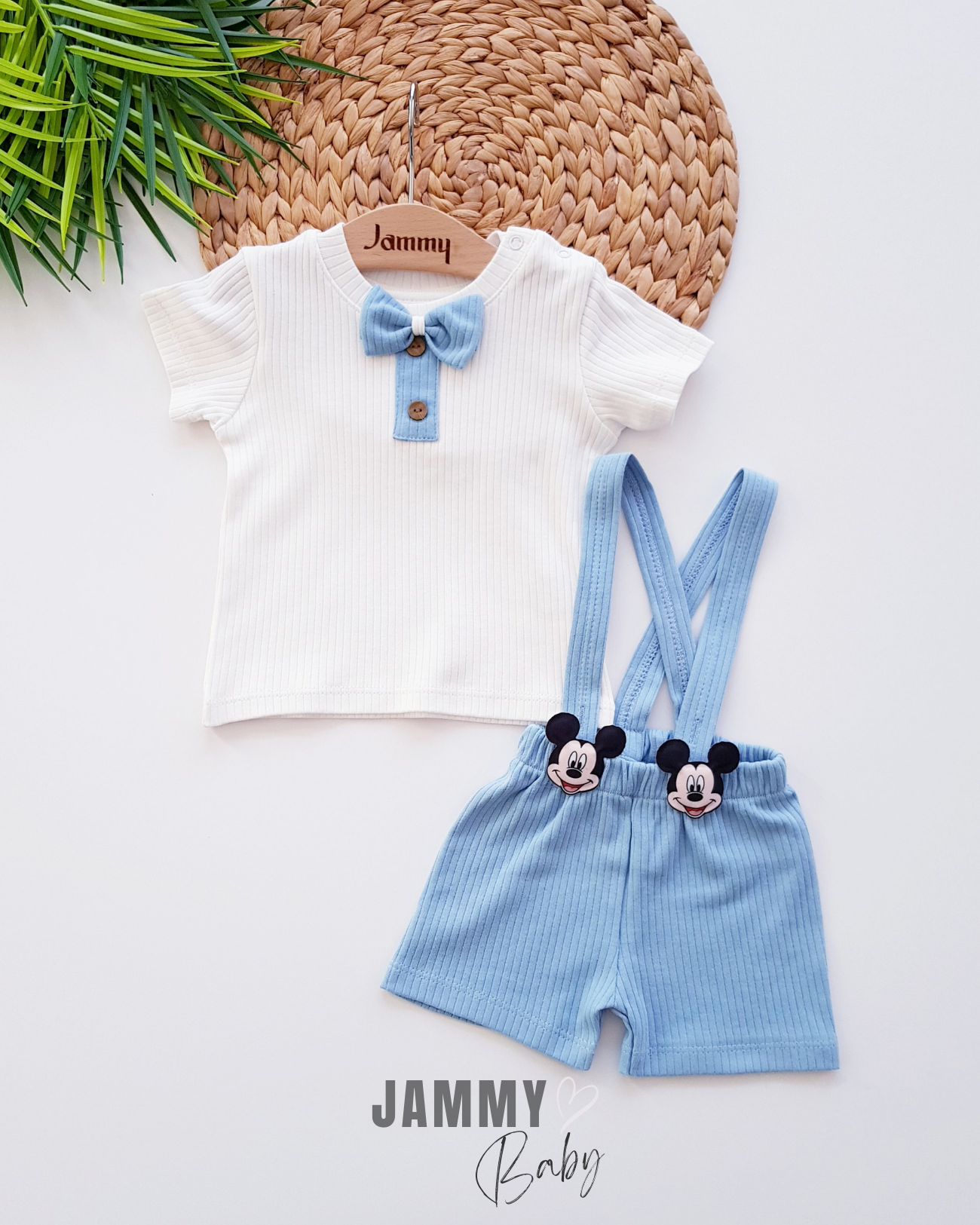 Mickey Atlet Şort Salopette & Body Set-MAVİ