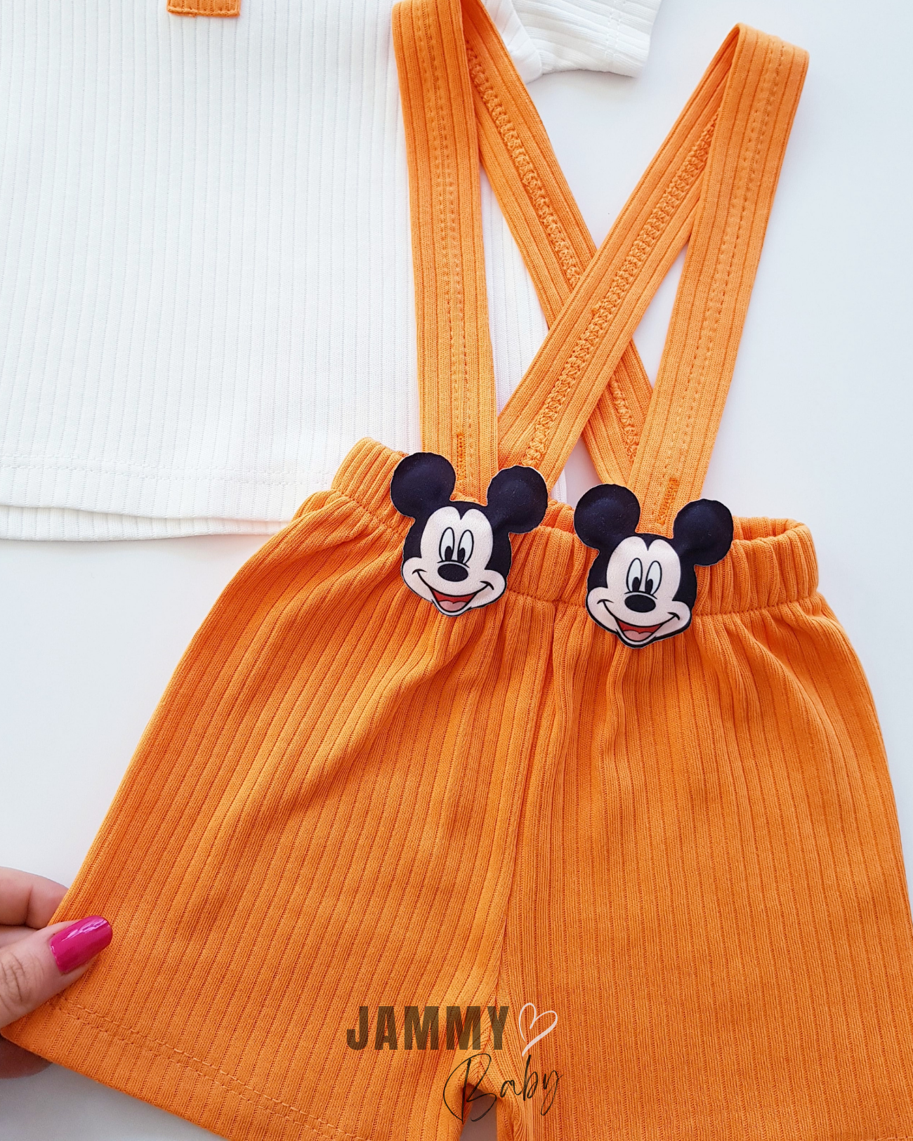 Mickey Camisole Şort Salopet ve Body Seti-TURUNCU
