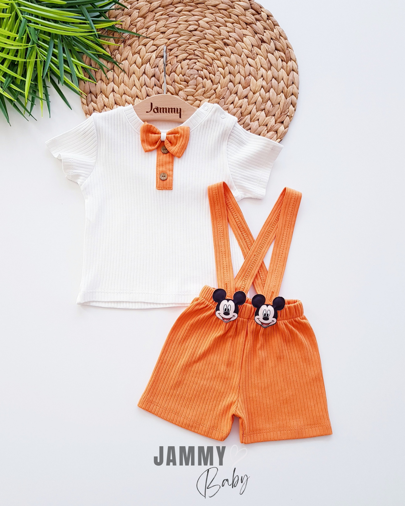 Mickey Camisole Şort Salopet ve Body Seti-TURUNCU