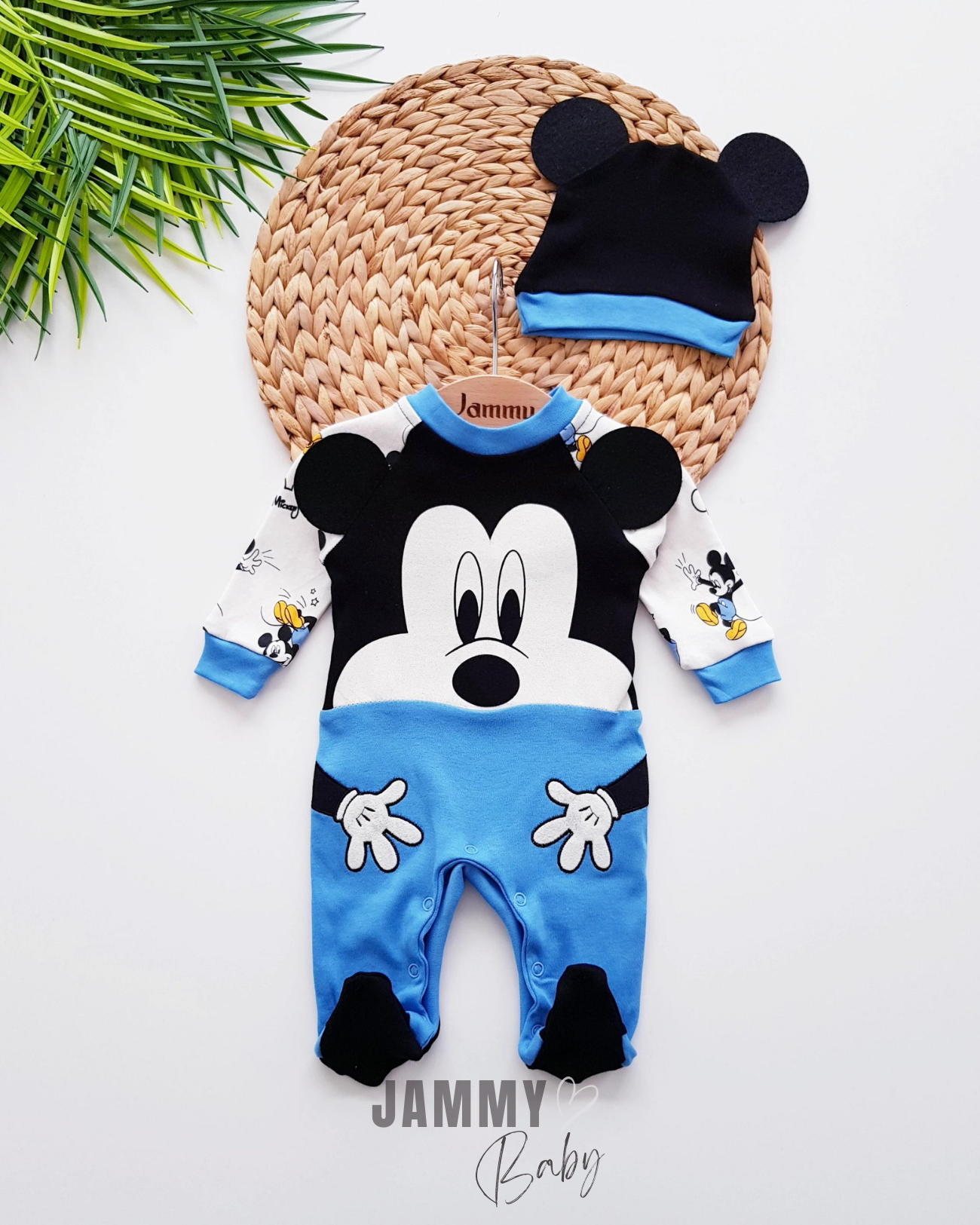 Mickey Mouse Şapka Tulum Takımı-MAVİ