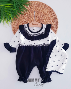 Little Hearts Hoed Overalls Set-ZWART
