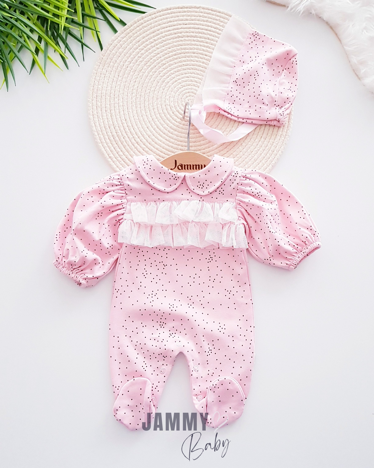 Ensemble Combinaison Chapeau Laura Petits Pois-ROSE