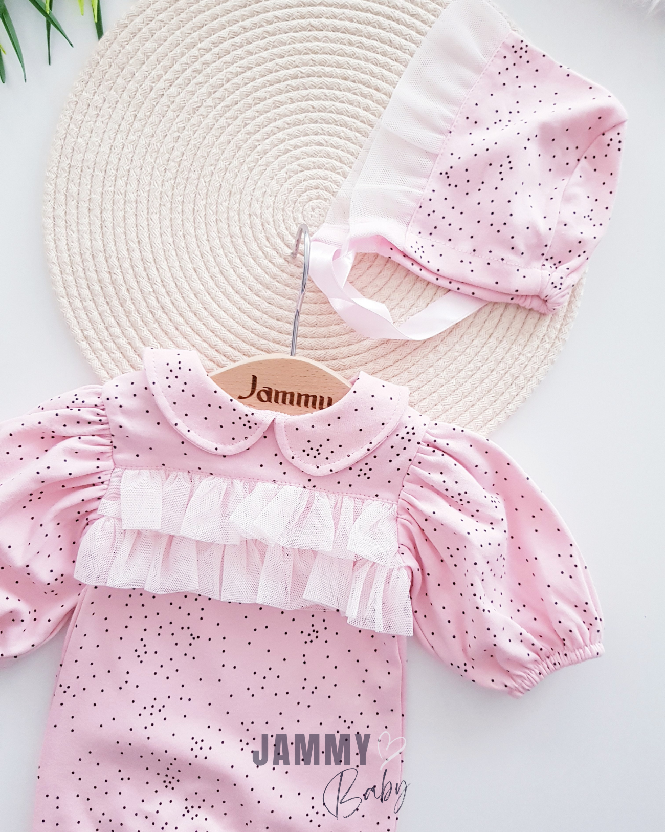 Ensemble Combinaison Chapeau Laura Petits Pois-ROSE