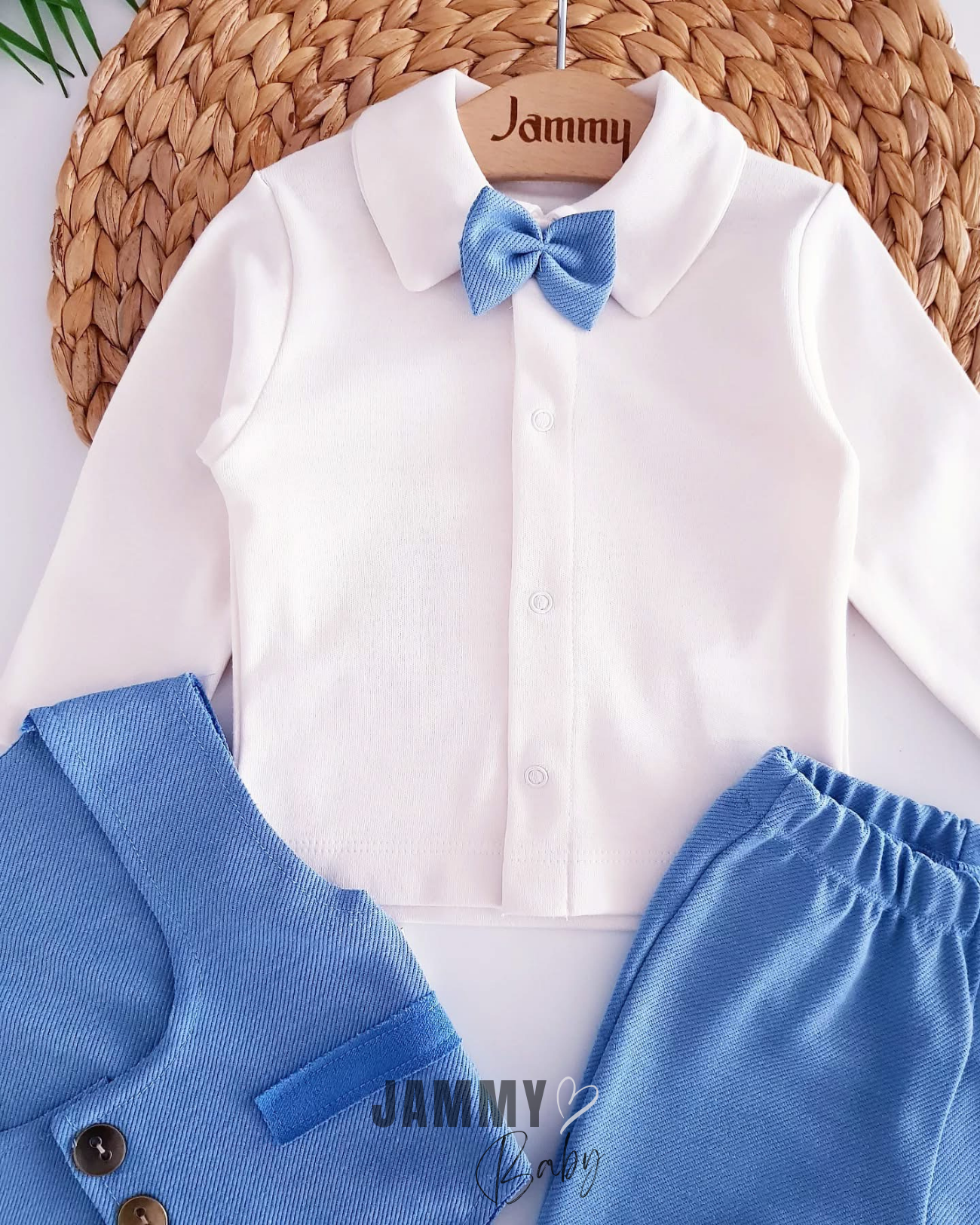 Morgan Vested 3-teiliges Baby-Set – Babyblau