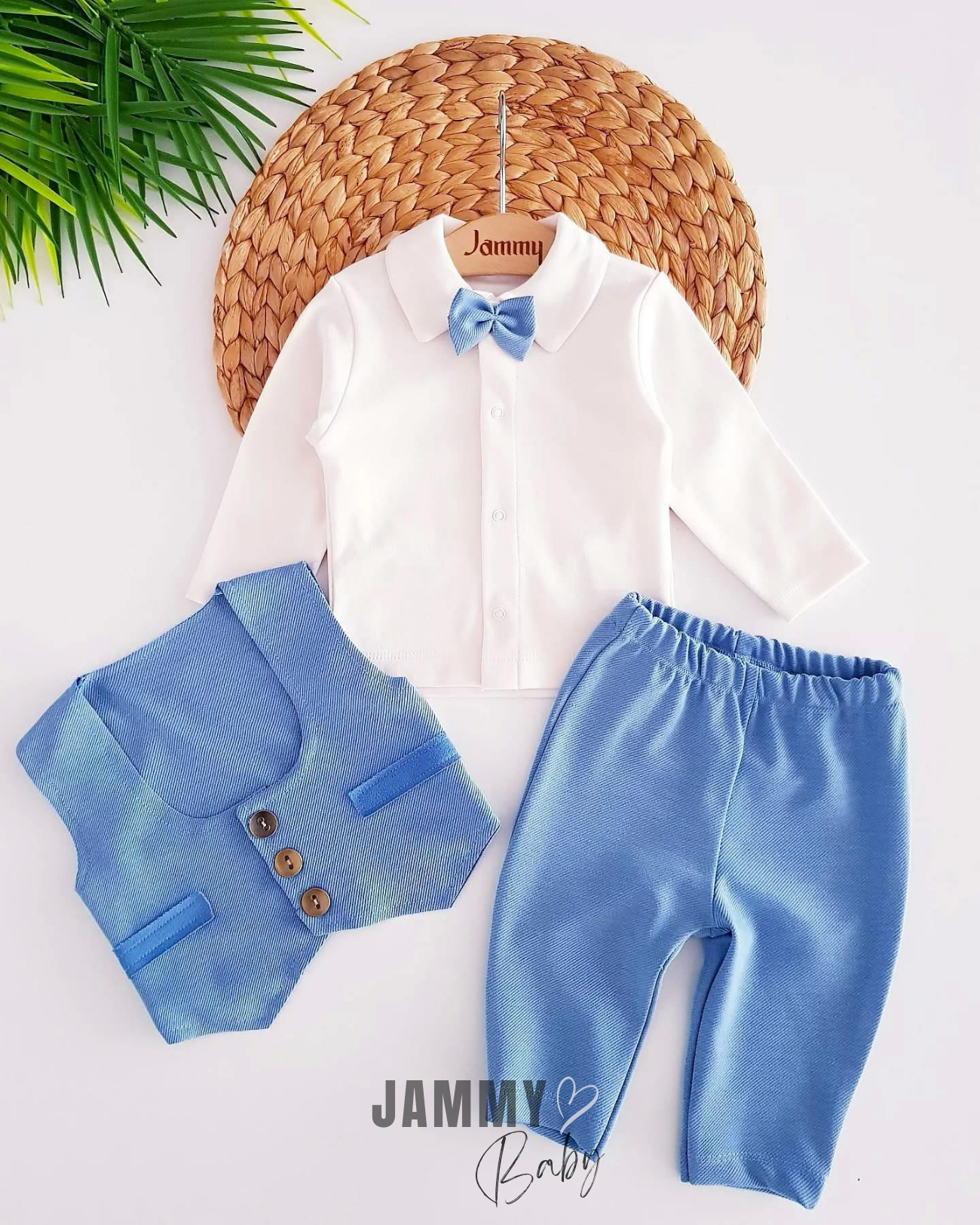 Morgan Vested 3-teiliges Baby-Set – Babyblau