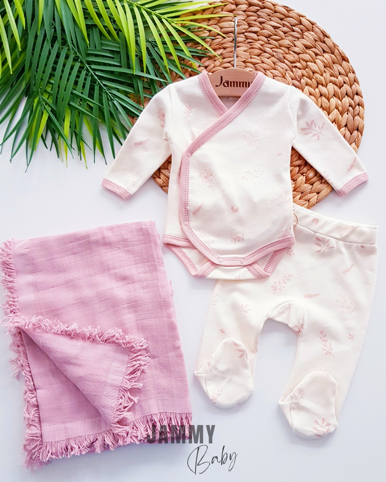 3-delige bodyset met mousseline deken - DRY ROSE