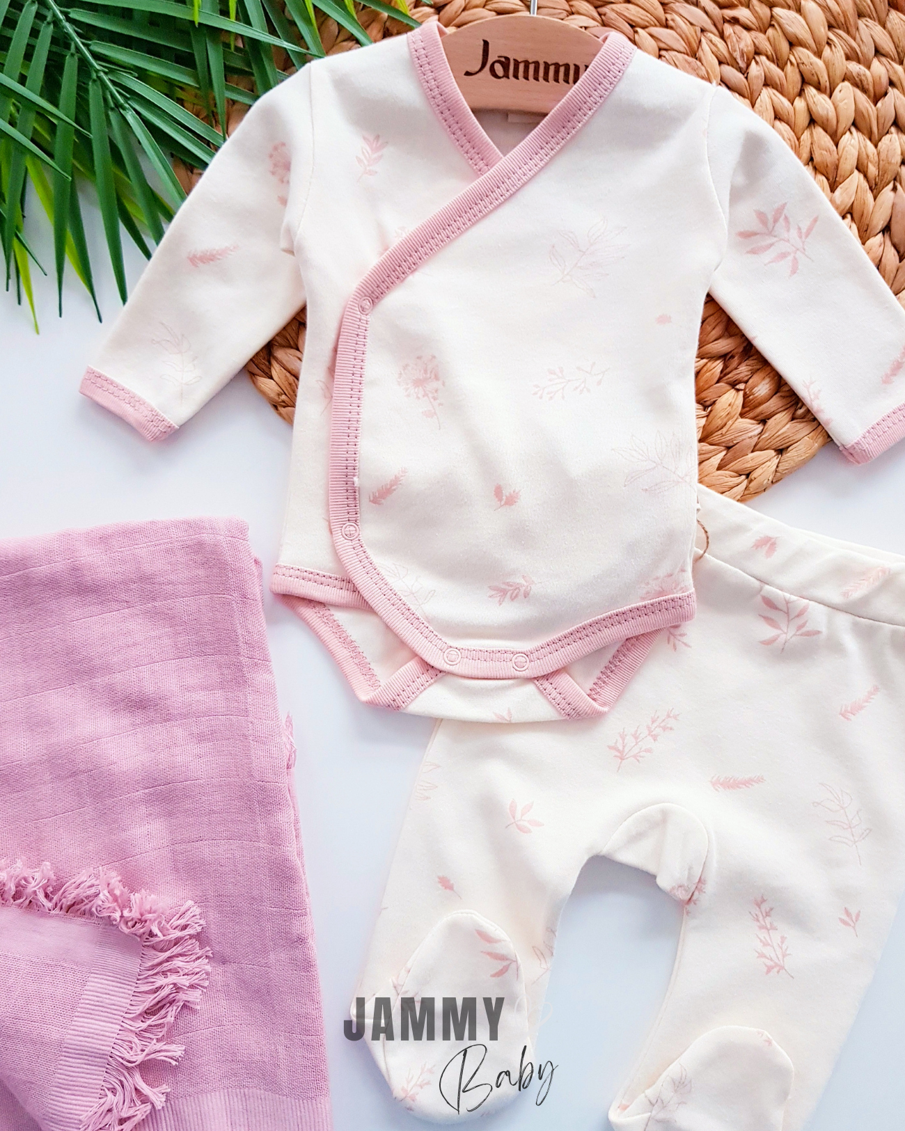 3-delige bodyset met mousseline deken - DRY ROSE