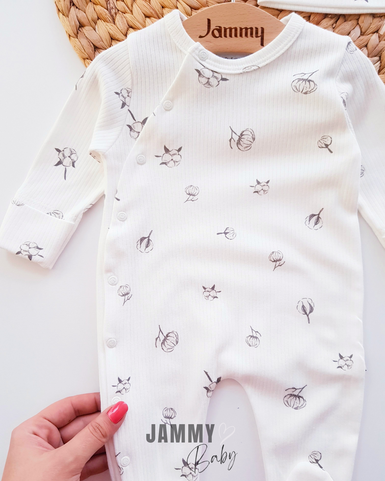 Cotton Flower Overalls Set with Gloves-WHITE