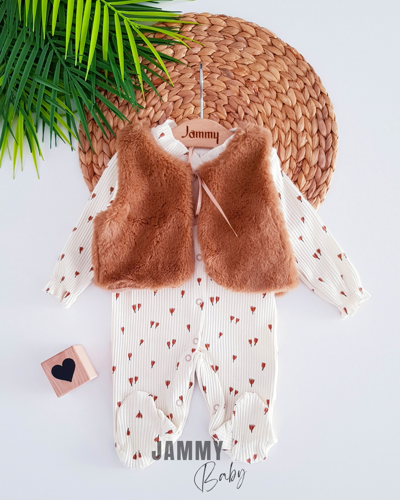 Peluş Yelek ve Atlet Tulum Takımı-ECRU