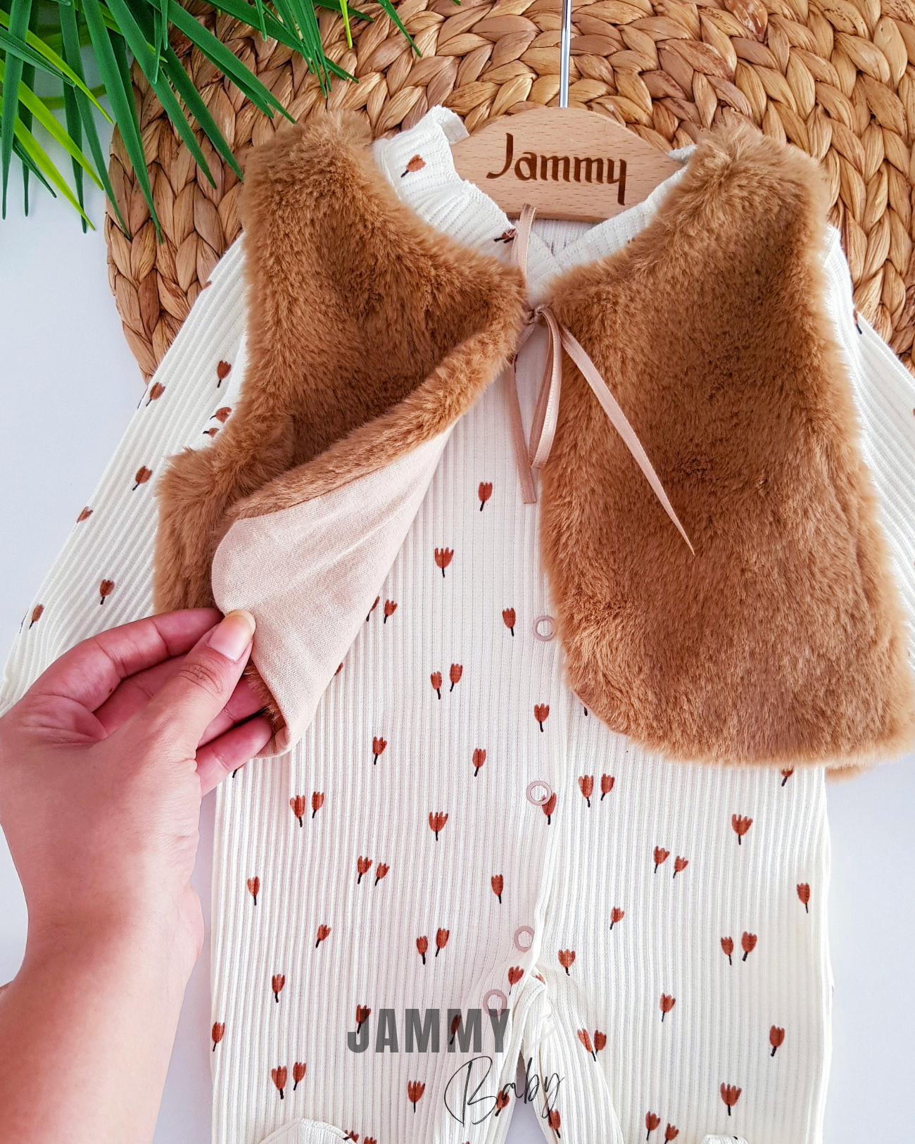 Peluş Yelek ve Atlet Tulum Takımı-ECRU