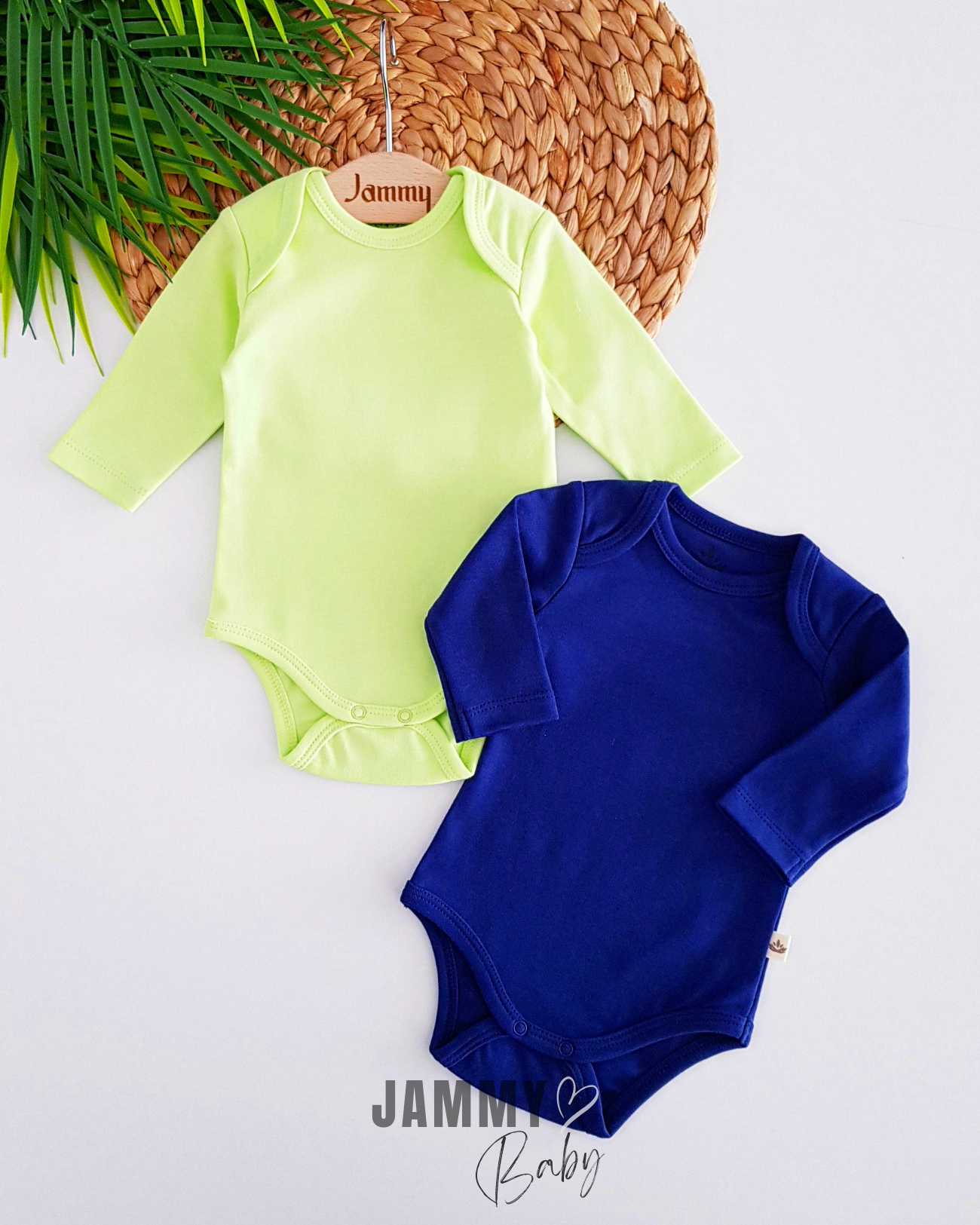 Gekamd katoenen lange mouwen 2-delig bodyset-marineblauw-neongroen