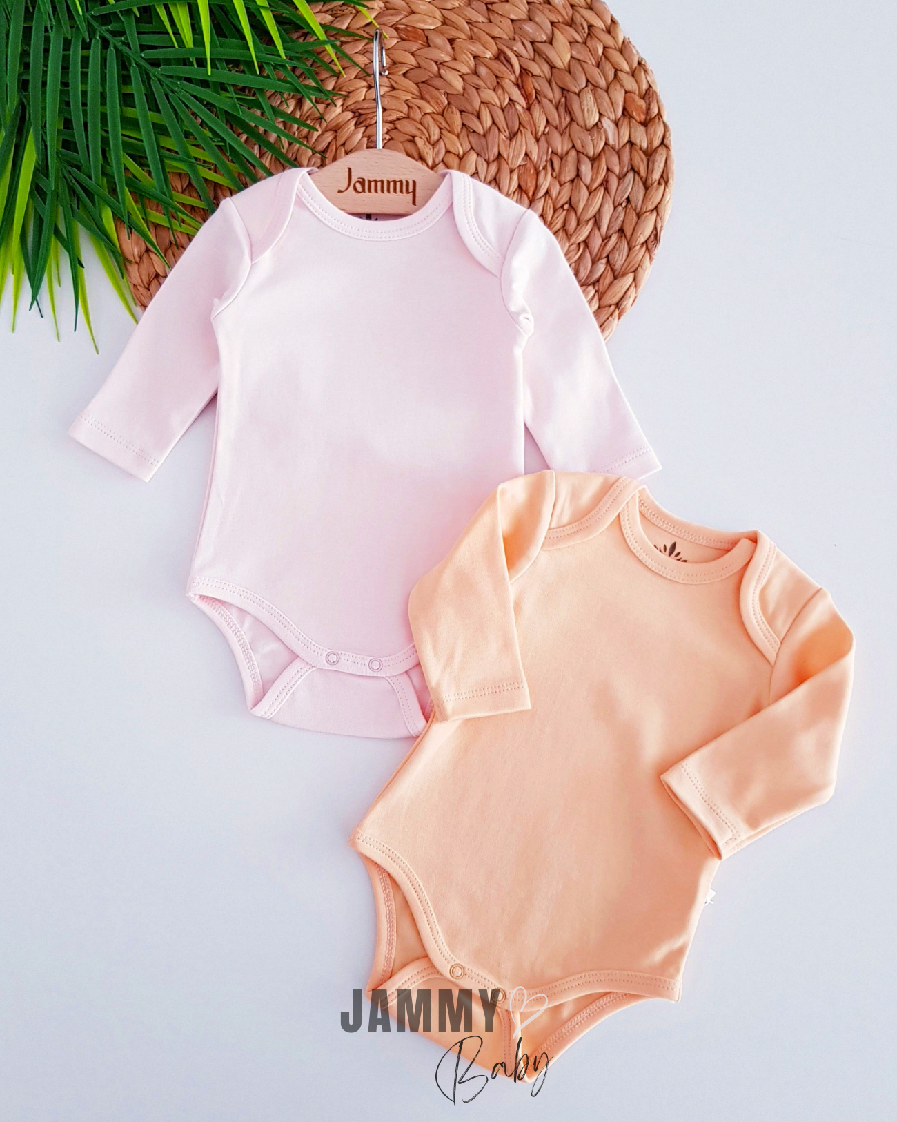 Gekamd katoenen lange mouwen 2-delige bodyset-ROZE-ZALM