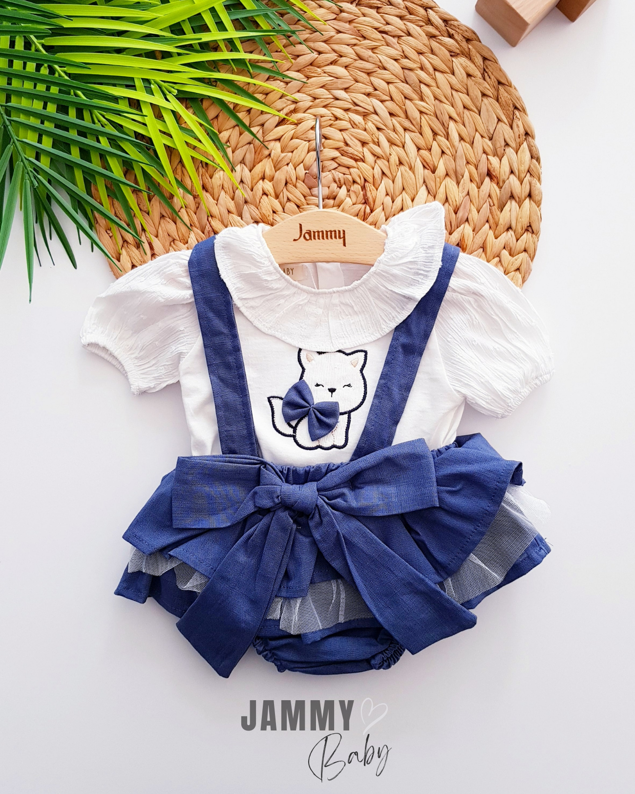 Prenses Ayı Fırfırlı Salopette & Body Set - INDIGO