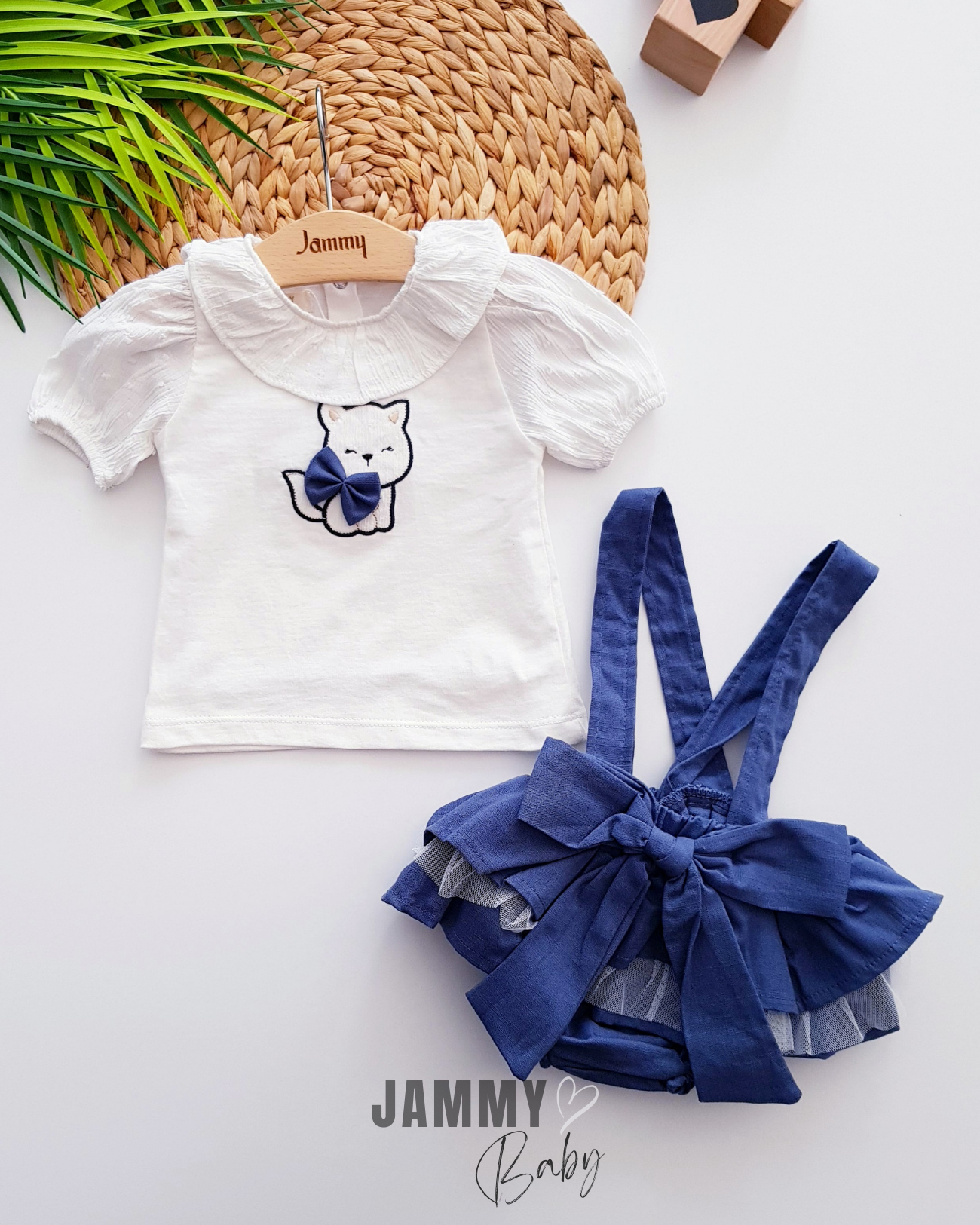 Prenses Ayı Fırfırlı Salopette & Body Set - INDIGO