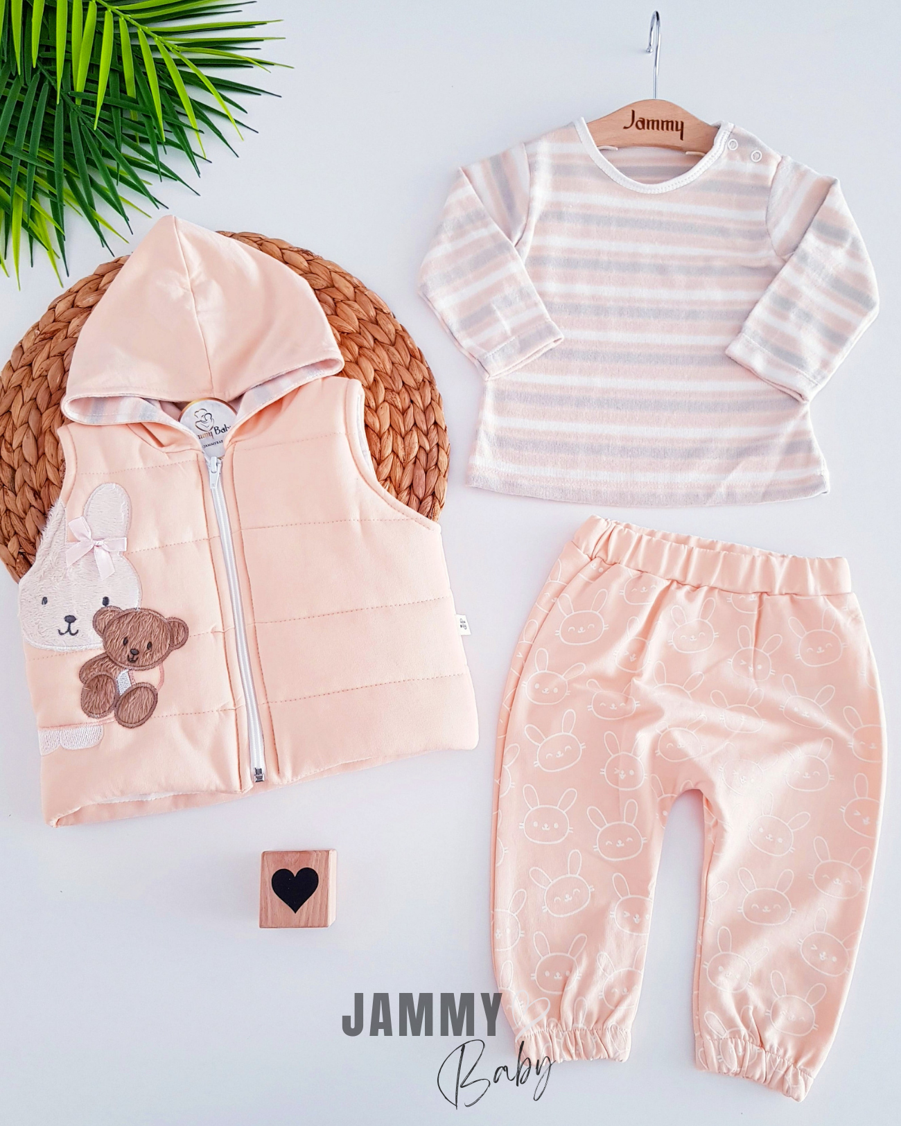 Rabbit&Bear Puffer Vest 3 Piece Set-SALMON