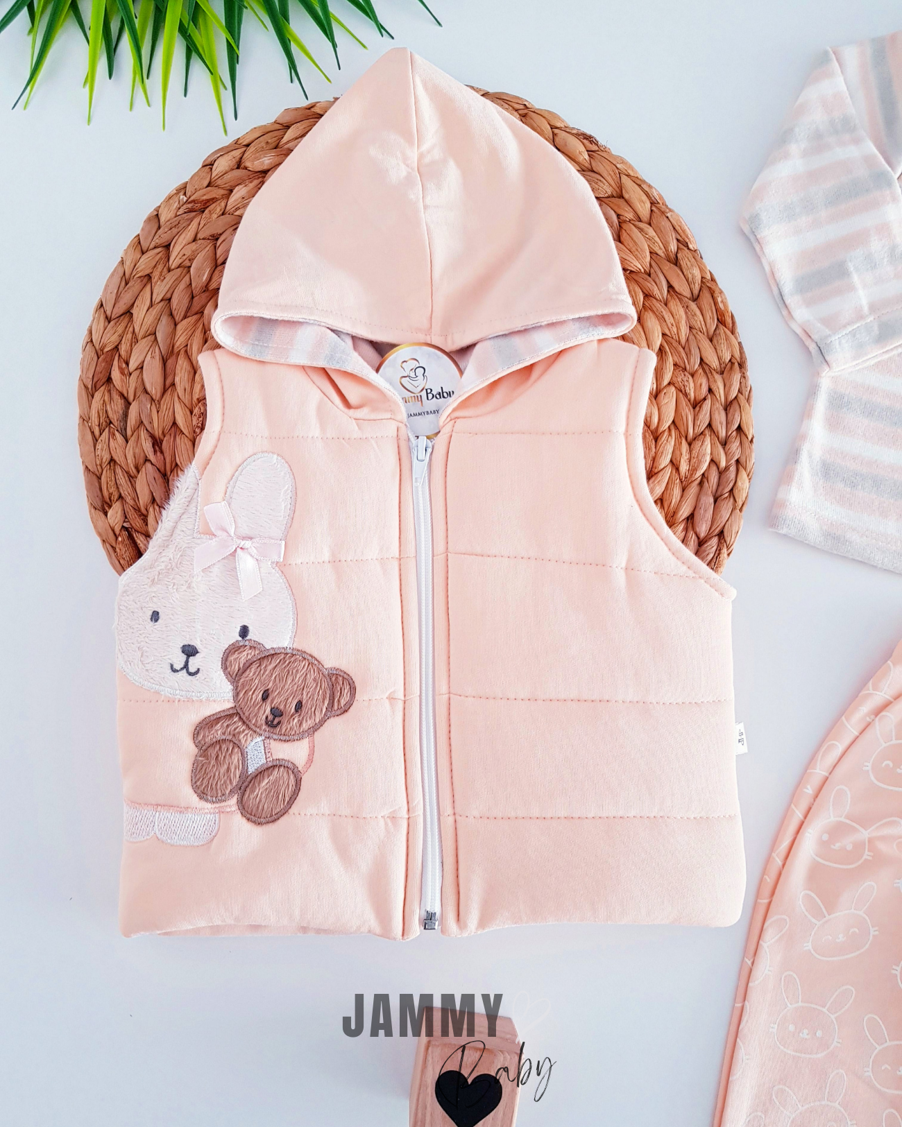 Rabbit&Bear Puffer Vest 3 Piece Set-SALMON
