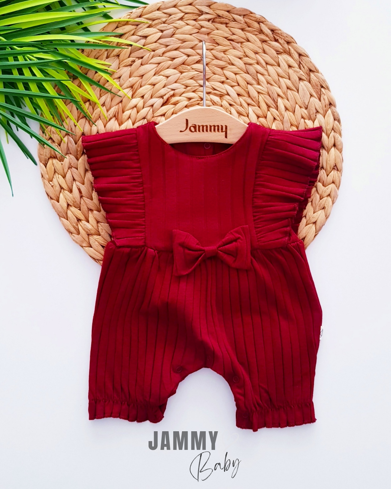 Sandy Ruffled Wide Ruffle Short Jumpsuit - Claret Red